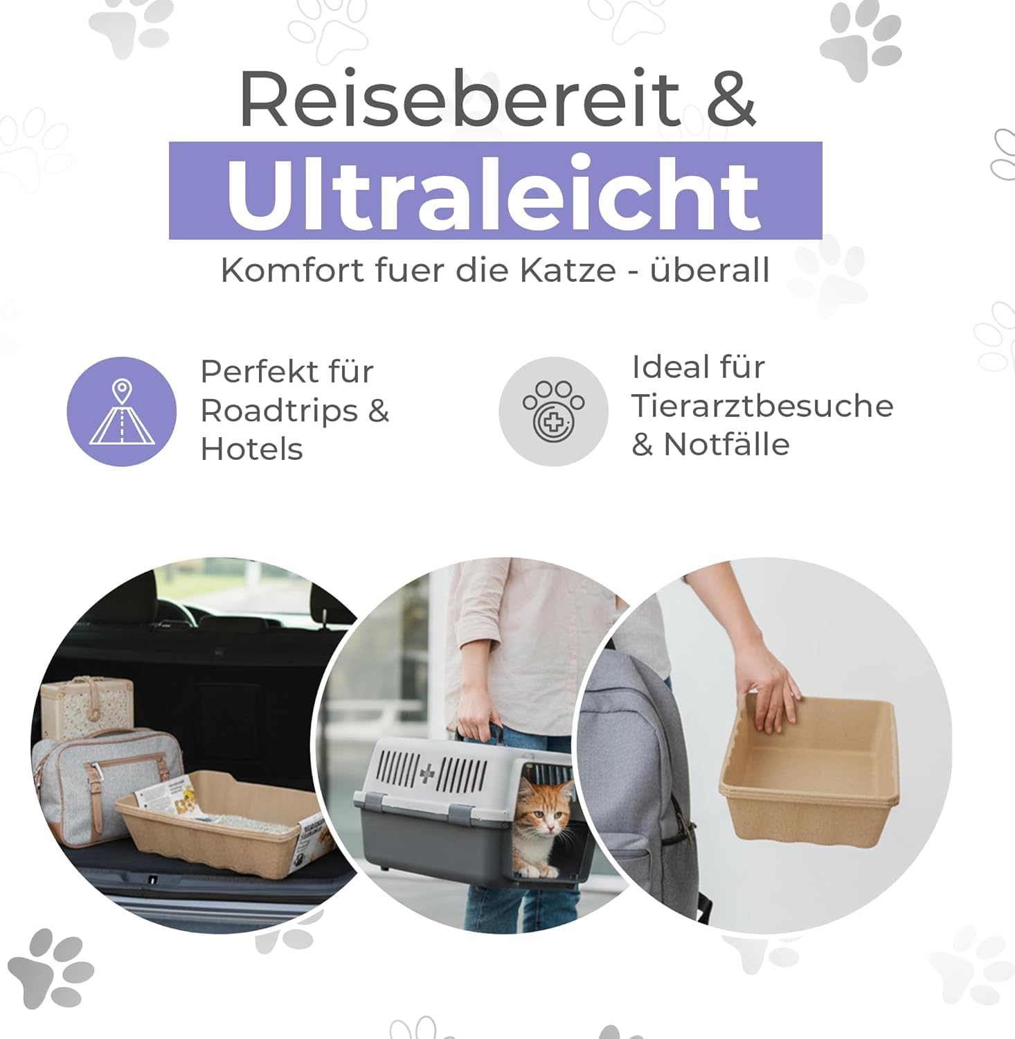 EcoPetBox – Recyclebare Katzentoilette Set – 6 große Einweg Bio-Katzenklos, 5 kg Natur-Katzenstreu, 3 Schaufeln, biologisch abbaubar & plastikfrei – Hygienisch, geruchshemmend & sofort einsatzbereit