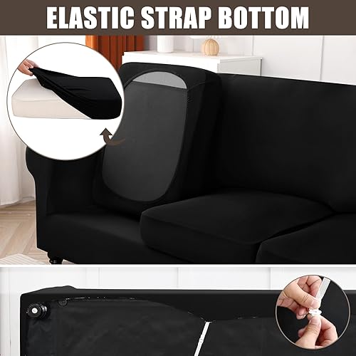 Miniatura 4 de SearchI Funda elástica para sofá, funda de sofá de 3 piezas con 2 fundas de cojín separadas, protector de muebles lavable para sala de estar (sofá