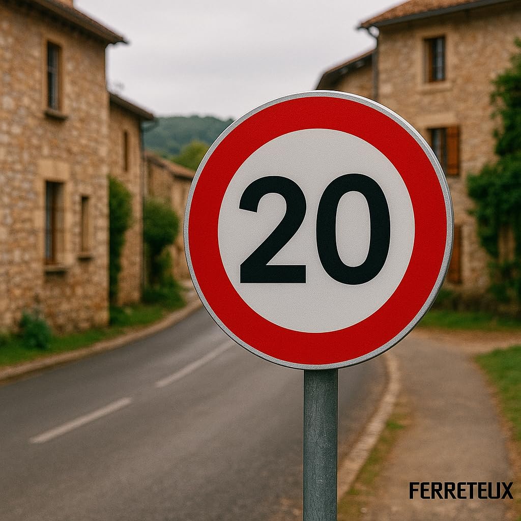 FERRETELIX Señal Tráfico Metalica Homologada Tipo MOPU 60 cm Reflectante Nivel 1 Velocidad máxima 20 R-301