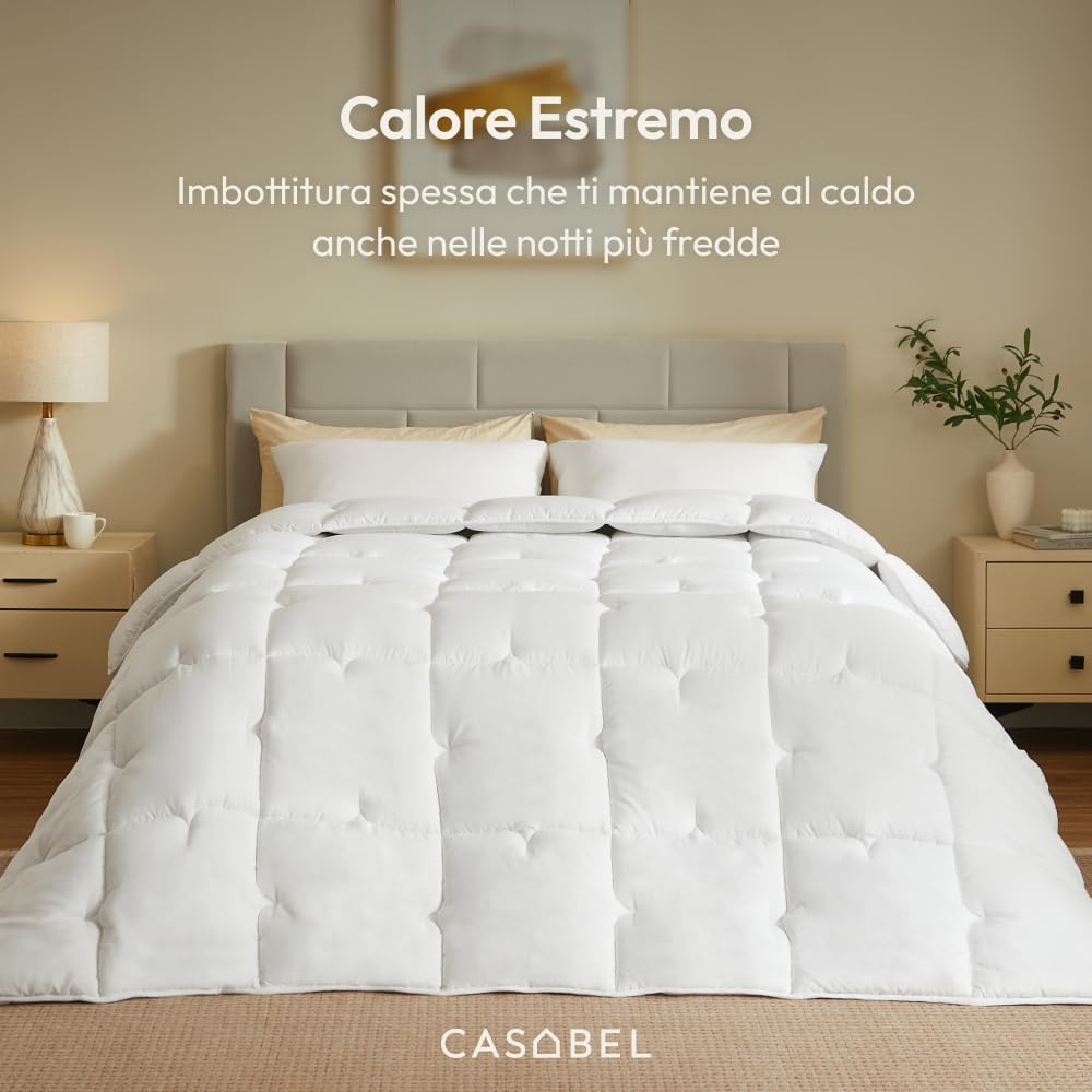 CASABEL Piumino Caldo 1 Piazza, 700gsm, 135x200cm, bianco | Microfibra morbida e traspirante, trapuntatura a rombi, calore omogeneo, calda, confortevole, lavabile in lavatrice
