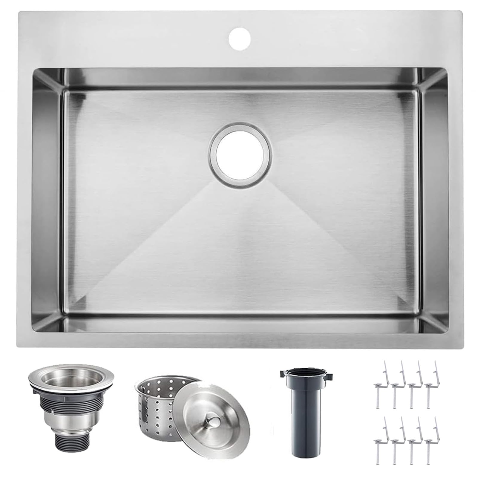 VAPSINT Küchenspüle, 55,9 x 45,7 cm, 304 Edelstahl, 55,9 cm, Topmount Wet Bar Spüle, 16 Gauge Bürste, Nickel, für den Außenbereich, kleine Einzelschüssel, Wohnmobil, Waschküche, Vorbereitungsspüle mit