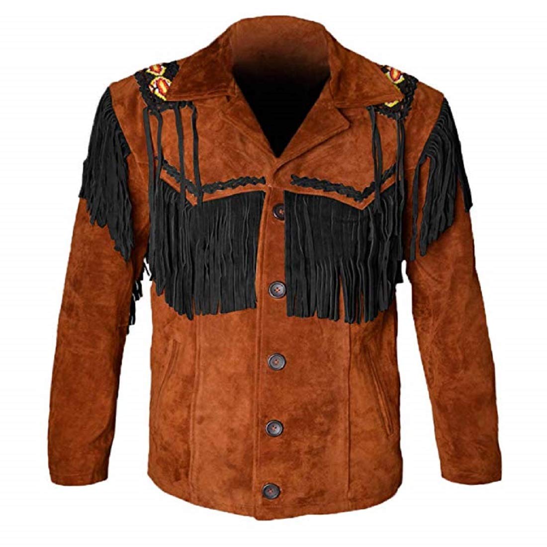 LEATHERAY Western Leather Jackets for Men Cowboy Leather Jacket and Fringe Beaded Coat Suede Leather shirt