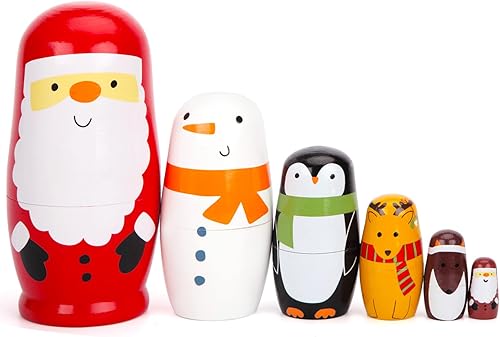 Miniatura 9 de AMOR PRESENT 6 muñecas de anidación de Navidad para niños, muñecas apilables de madera hechas a mano Matryoshka Muñecas rusas para niños pequeños