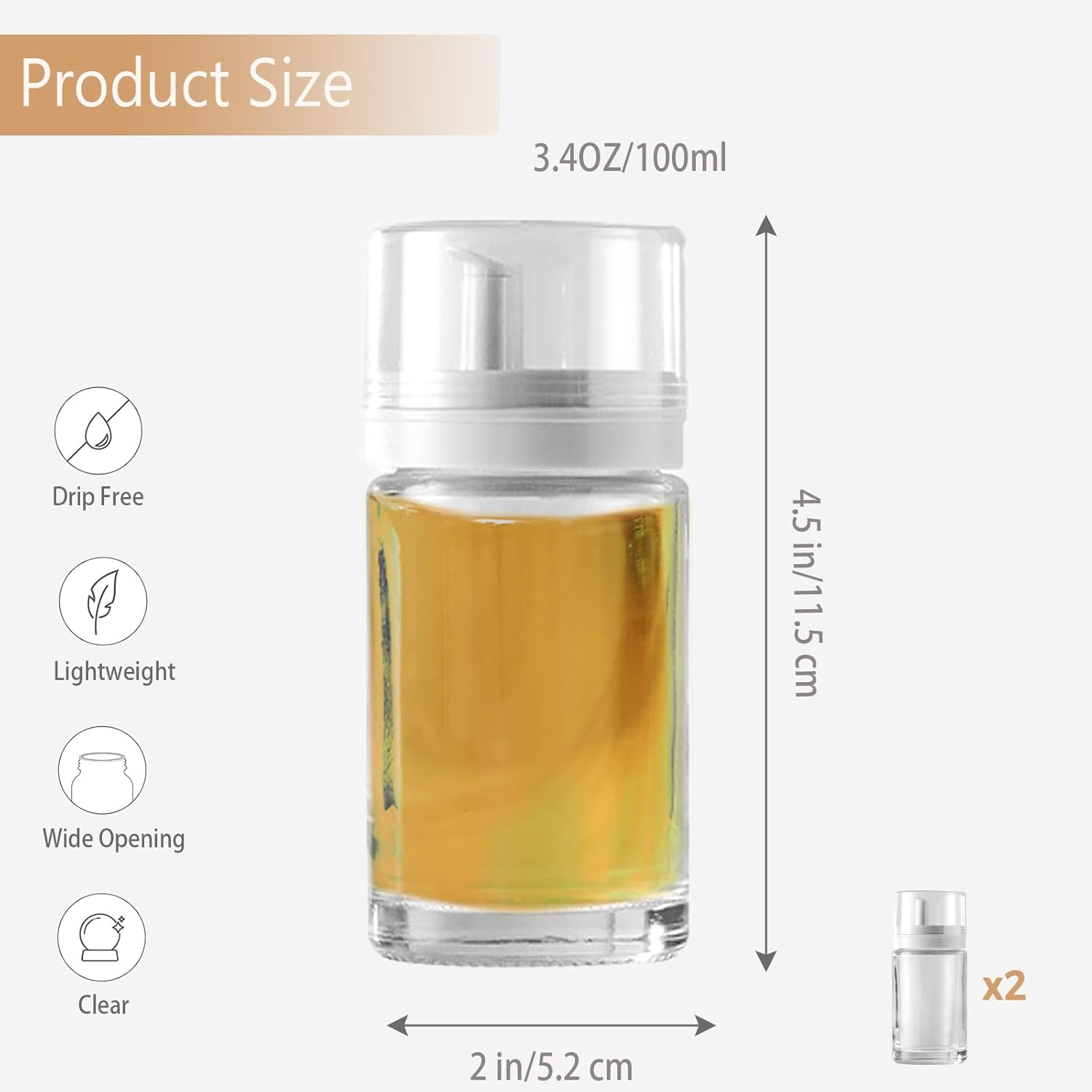 2-Pack Leakproof Small Glass Oil and Vinegar Dispenser Bottles - 3.4oz (100ml) Each - Perfect for Kitchen and BBQ Use - Image 2