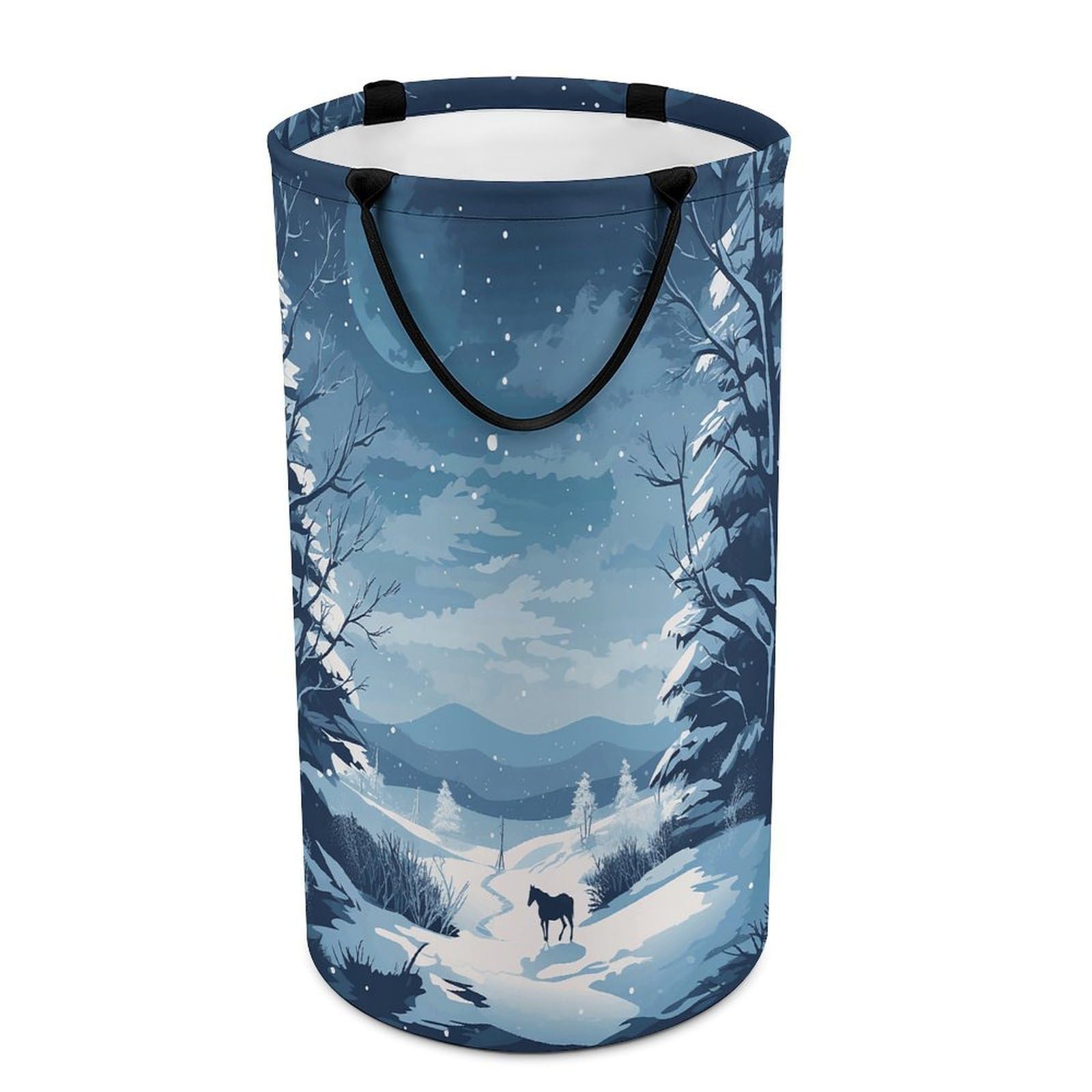 A Horse And Snow Laundry Basket Freestanding Laundry Hamper with Handles Waterproof Dirty Clothes Hamper Collapsible Washing Bin Aesthetic Clothes Basket for Bathroom Bedroom Dorm