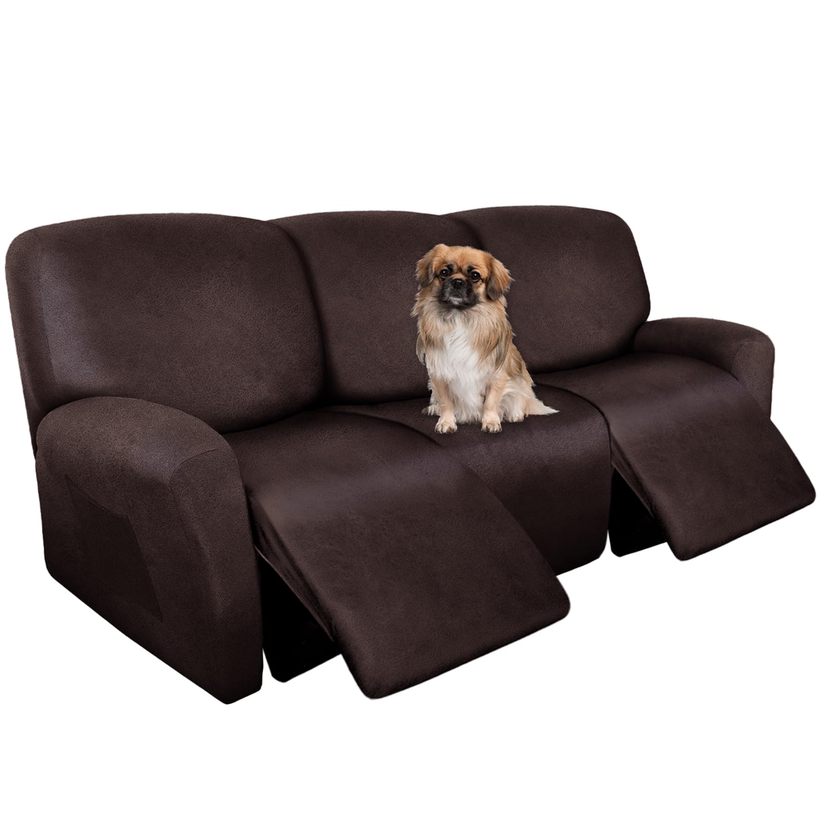 ANARACHON Recliner Couch Cover Leather Look Recliner Sofa Covers for 3 Cushion Reclining Sofa Slipcovers 8-Pieces Furniture Protector Spandex Fabric Washable (3 Seater, 01 Chocolate)