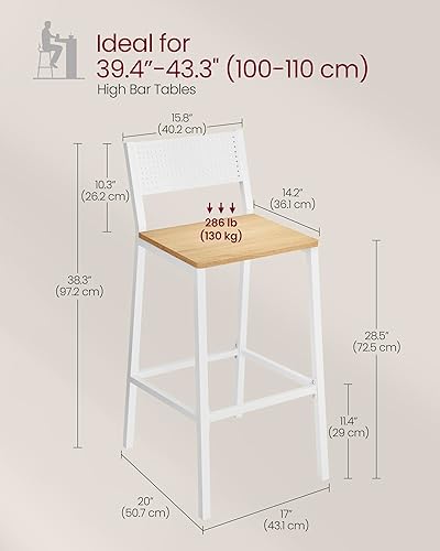 Miniatura 3 de VASAGLE Juego de 2 taburetes de bar, sillas de bar para cocina, comedor, industrial, roble beige y blanco ULBC070W09
