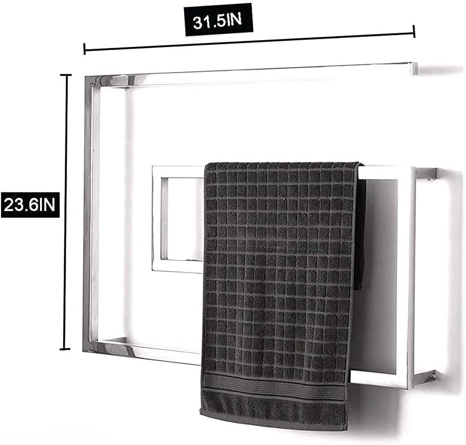 Towel Rack Towel Drying Rack Wall Mount Heated Stainless Steel Towel Warmer for Bathroom Built-in Thermostat, Wall-Mounted & Plug-in Design Easy Install (600X600X120MM)