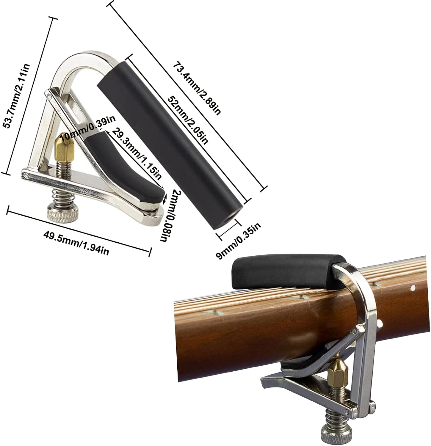 Metal Guitar Capo Adjustable Clamp Capo for Acoustic Electric 6 String Folk Guitar, Anti-Scratch Rubber Pad No Fret Buzz Tuning Capo, Gold Finish