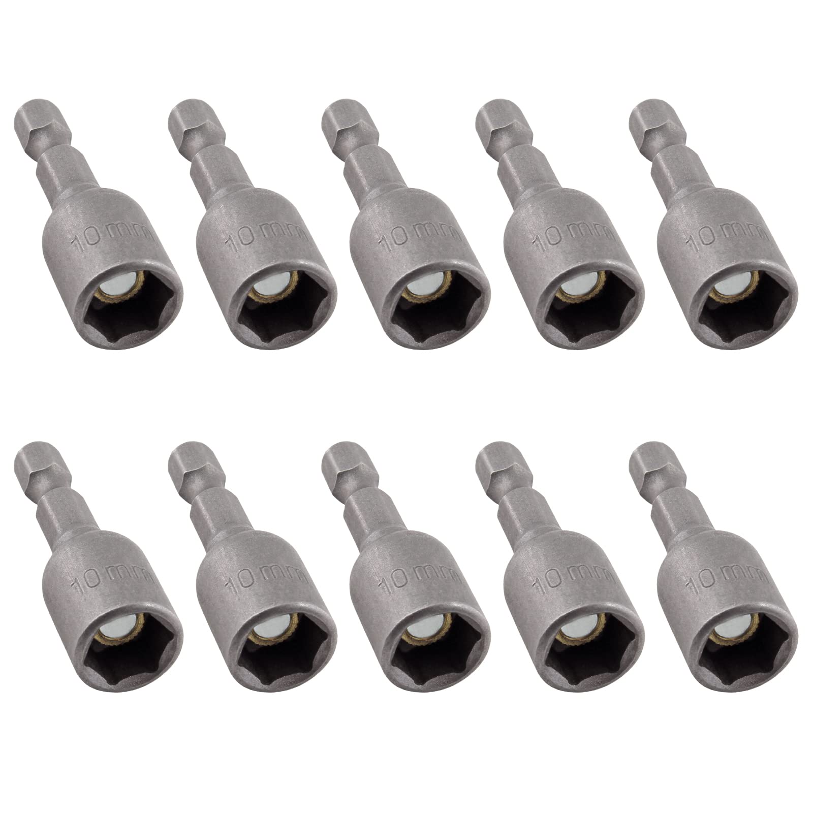 LDEXIN 10 Pcs Quick-Change Power Nut Driver Set 3/8" (10mm) Hex Shank Magnetic Power Nut Setter Driver Bits