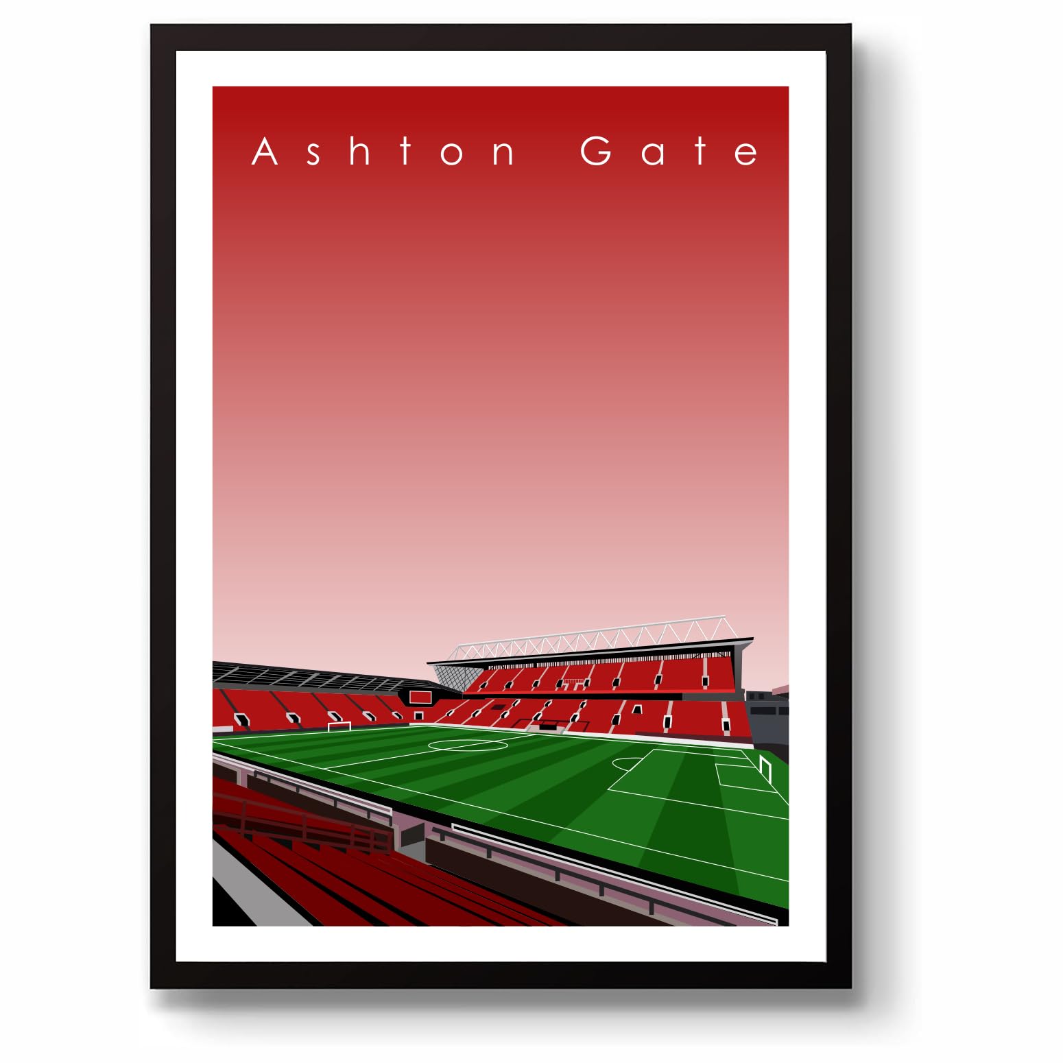 Grounddesigns Men's Red And White Bristol City Fc Football Gift Ashton Gate Stadium Art Unframed A3 Print Bcfc