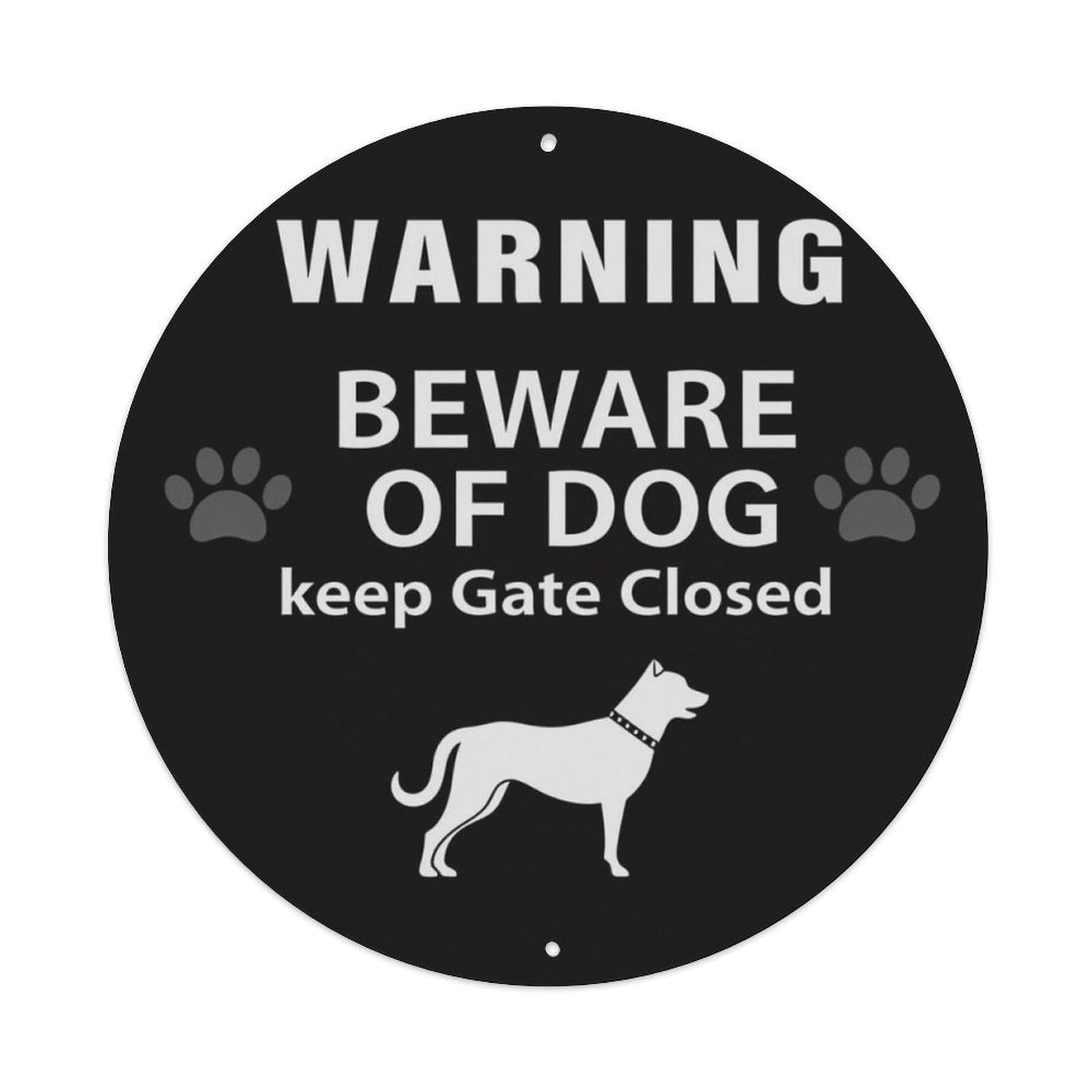 Black White Dog Paw Beware Of Dog Yard Warning Round Decor Sign Vintage Aluminium Metal Sign, Retro Wall Decor for Home, Bar, Garage & Farmhouse 20x20cm