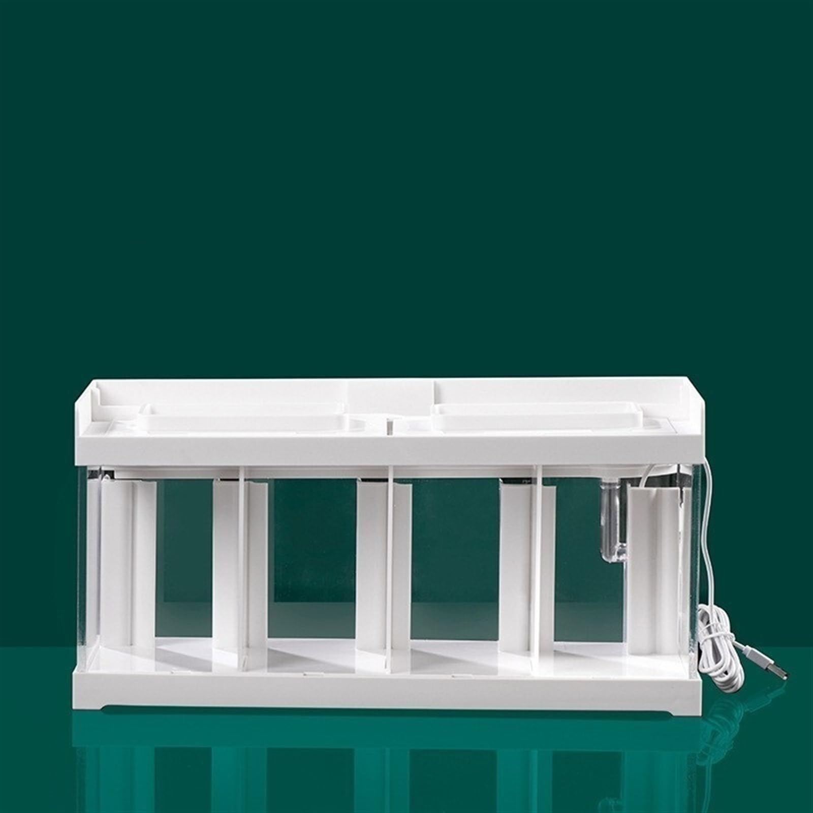 Fischtank Aquarium mit 4 Fächern, transparentes Acryl, for den Schreibtisch, Meeresfischzucht, Spezialtank, kreatives Kampffischaquarium mit weißer Abdeckung Aquarium