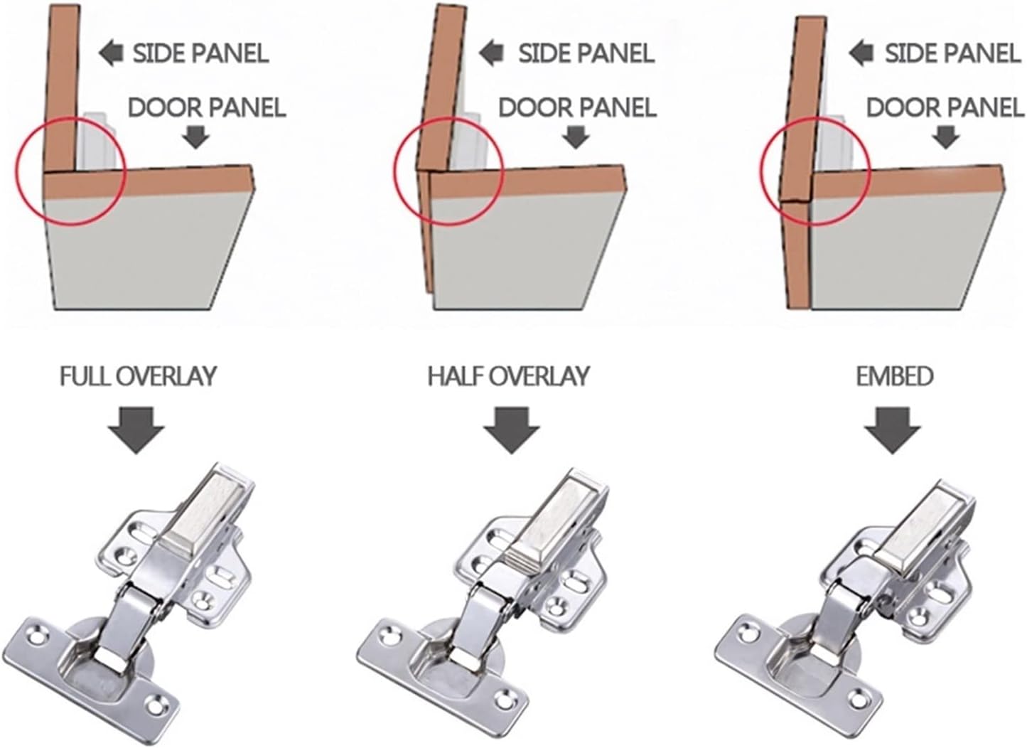 JCAKES 6pcs Hinges, Stainless Steel, Cabinet Hinges, Hydraulic Damping Hinges, Concealed Hinges, Soft-Close Hinges, Closet Bookcases Hinges (Color : Embed, Size : T)