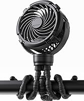 Vista 1 de Ventilador de cochecito, recargable con puerto tipo C, 4000 mAh, giratorio de 360°, trípode flexible de 3 velocidades, clip en cualquier lugar