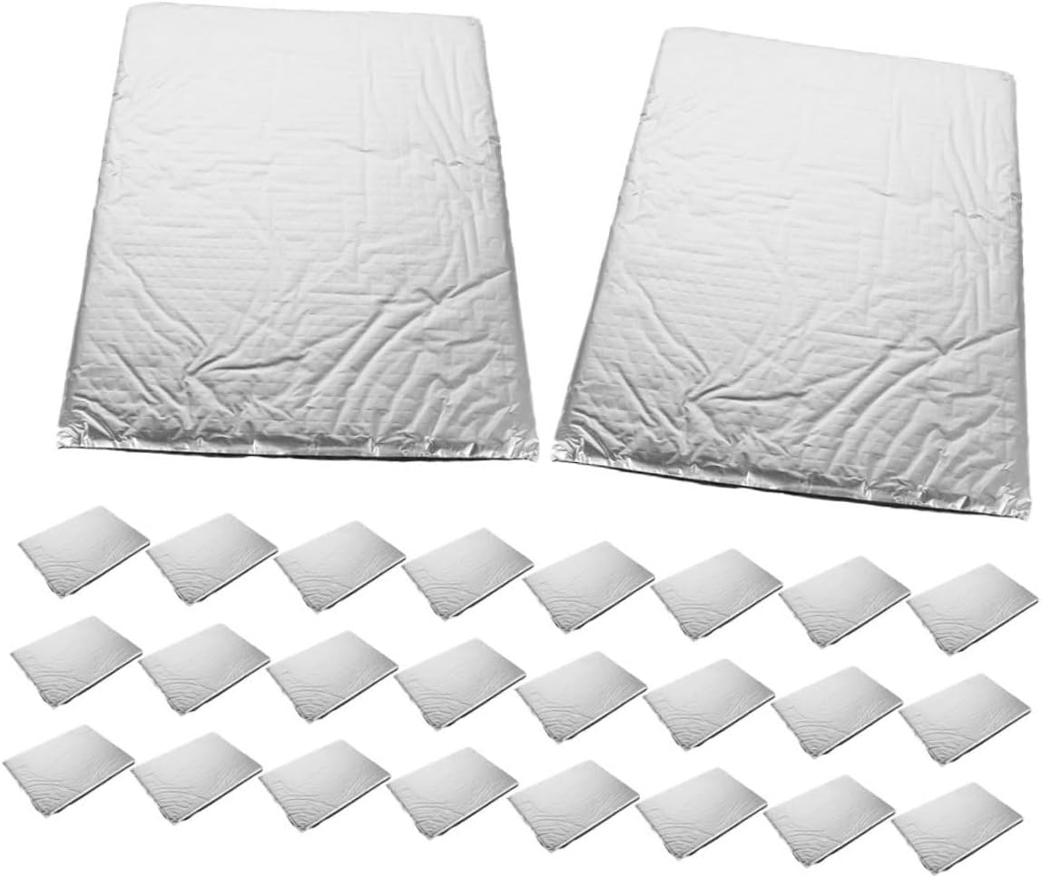 Cabilock 50pcs Car Insulation Pad Aluminum Foil Soundproofing Mat Shield Automotive Noise Reduction Pads Fire Risk Reduction Easy Installation