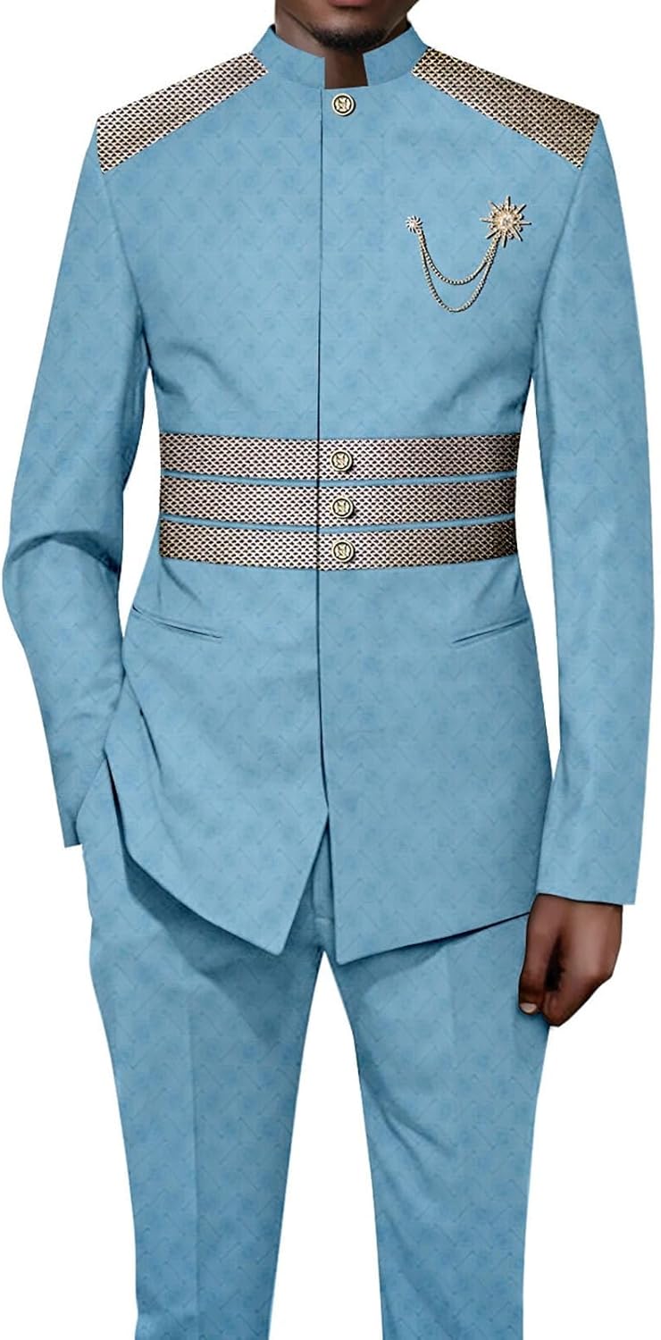 Ourmoon African Mens Clothes Set Dashiki Wear Shirt and Pants 2 Piece Set Traditional Clothing Formal Ethnic Suit Tracksuit