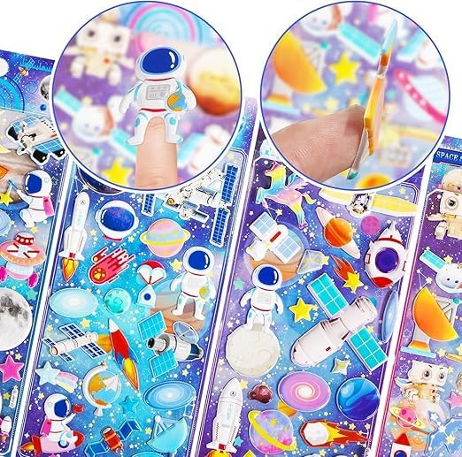 Image of Cots and Cuddles Plastic 3D Puffy Self Adhesive Stickers For Wall for Kids & Toddlers |50+ Space Stickers 3D Stickers Space Astronaut Spaceship Scrap Book Decoration Space Stickers 4 Strap 15 x 5 cm