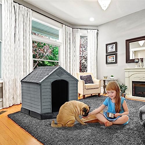 Yitahome 345 Large Plastic Dog House Outdoor Indoor Doghouse Puppy Shelter Water Resistant Easy Assembly Sturdy Dog Kennel with Air Vents and Elevated Floor 345l31w32h Black+gray Cucciolini Doodles Yitahome 34 5 large plastic dog house outdoor indoor doghouse puppy shelter water resistant easy assembly sturdy dog kennel with air vents and elevated floor 34 5l31w32h black+gray cucciolini doodles