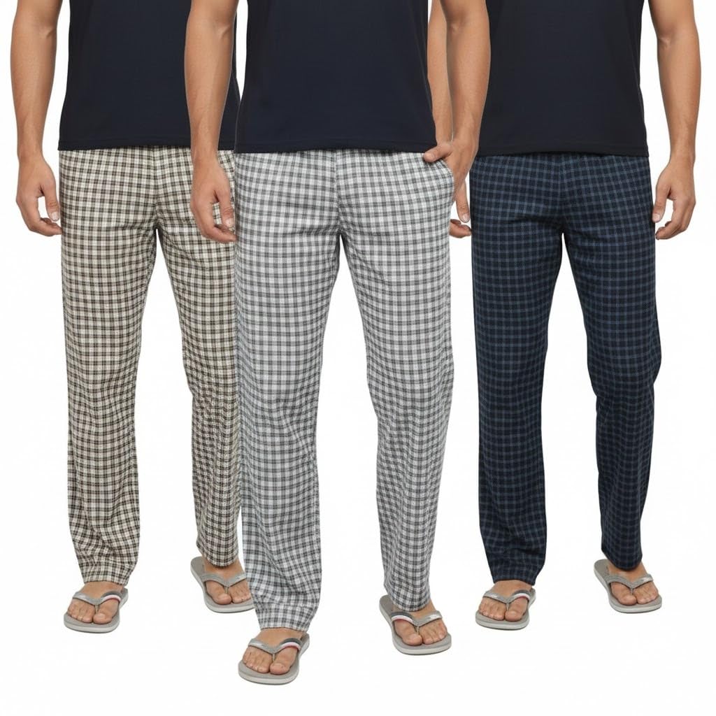 digital shopee Men's Cotton Checkered Pajama, Casual Loungewear, Comfortable Sleepwear, Pack of 3-picture-19
