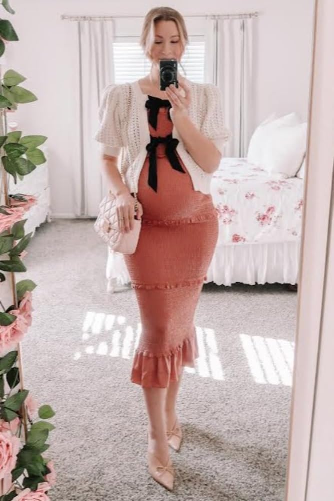 PinkBlush Satin Smocked Fitted Maternity Maxi Dress