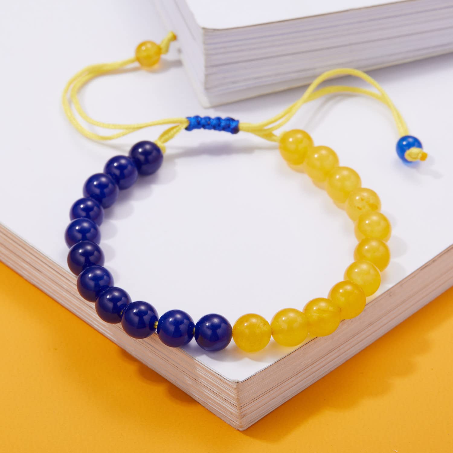Pingyongchang Ukraine Flag Bracelet with Natural Crystal Bracelet Adjustable Bangles Set Ukrainian Yellow Blue Bracelet Hand Braided Bracelet for Men Women Kids Unisex