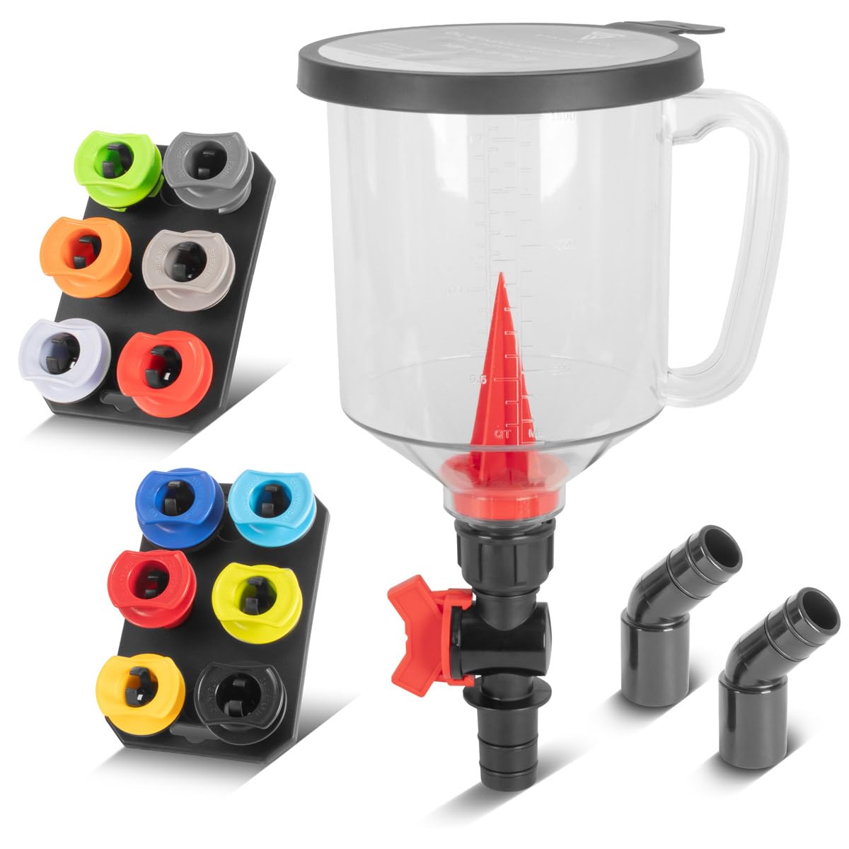 STAHLWERK - Set di imbuti universali per olio motore - Set di imbuti per auto da 18 pezzi con 12 adattatori per auto, volume imbuto 1500 ml, anti-perdita e pratico per il cambio olio in officina