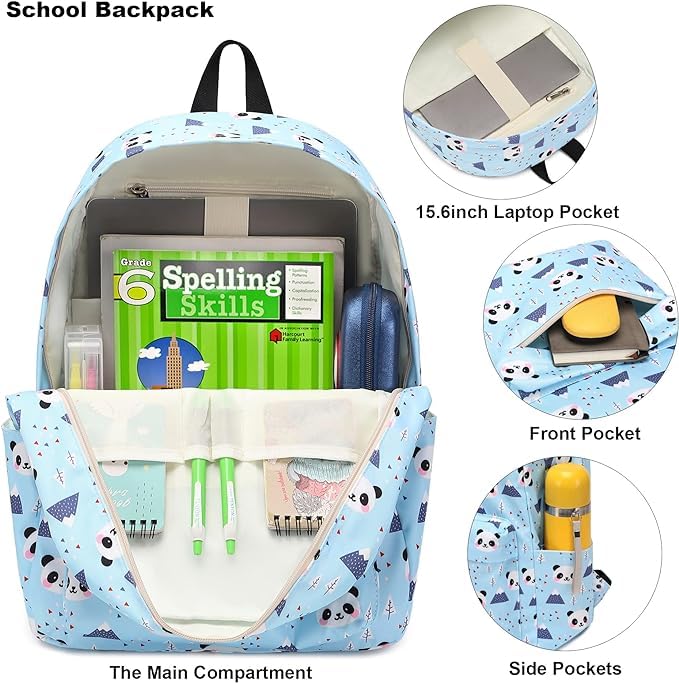 Image of 17-Inch School Backpack Set for Girls (3-in-1: Backpack + Lunch Bag + Pouch) | Padded Laptop Sleeve (Fits up to 16″) & Padded Shoulder Straps | Perfect for School, College & Travel