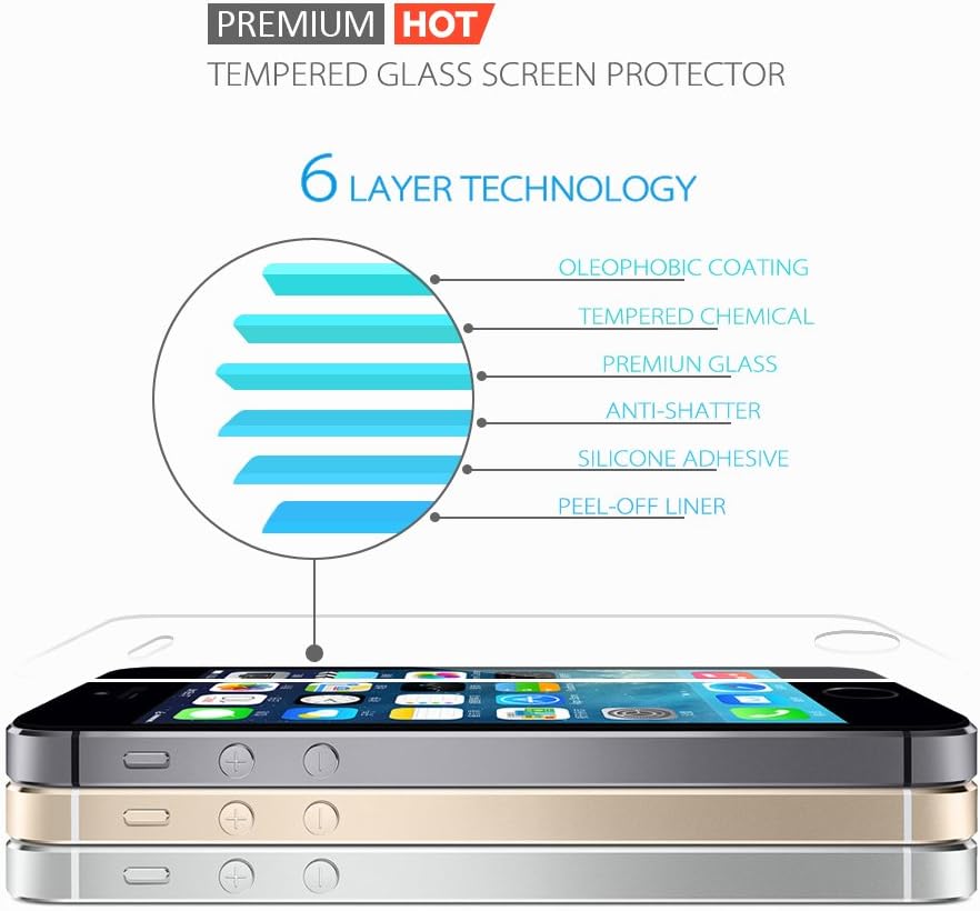 iPhone 5s Screen Protector [ iPhone SE Screen Protector compatible ], 0.15mm Thinnest, OHLA® Tempered Glass Screen Protector for iPhone 5 5s 5c - 9H Hardness, Top Quality, High Sensitivity and High Responsiveness, HD Transparency, Protects From Drop & Scratches - Feels Like Cell Phone's LCD Screen - No Smudge, No Fingerprint [1 Year Warranty]