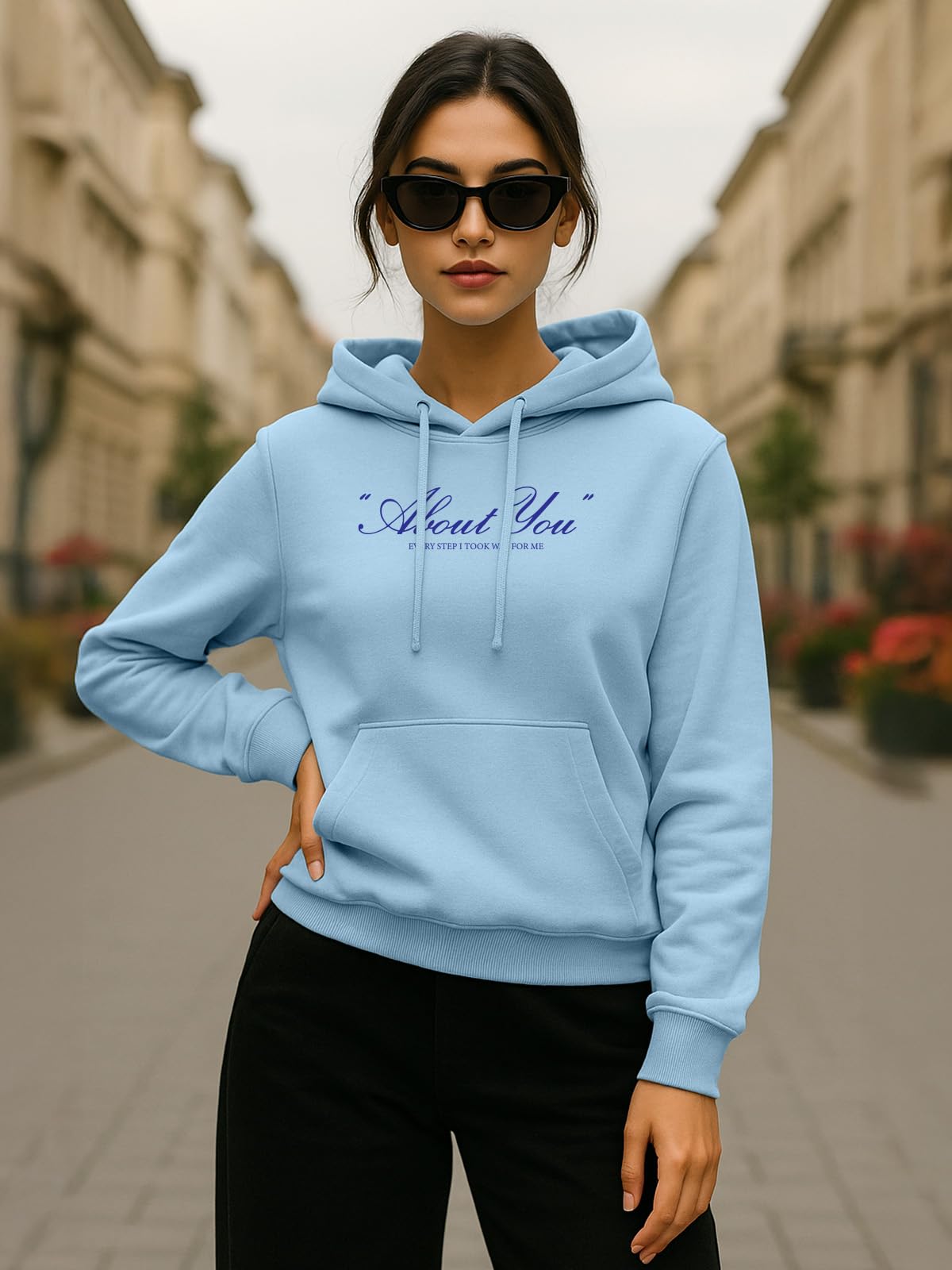 JUNEBERRY Bluza z kapturem z poliestru i bawełny, normalne dopasowanie, bluza z kapturem, pełne rękawy, z przodu na klatce piersiowej, graficzne rozmieszczenie, sweter z nadrukiem dla kobiet, rozmiary