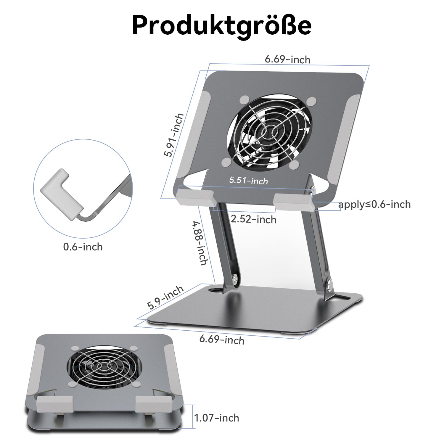 Supporto per tablet con ventola USB, regolabile in altezza, pieghevole, compatibile con MacBook, laptop, iPad Pro/Air/Mini/11/10/9/8/7/6,fino a 9,6 pollici (grigio)