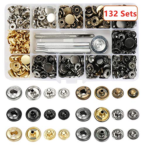 Atpot Snap Fasteners Kit, 132 Sets 12.5mm Metal Button Snaps Press Studs