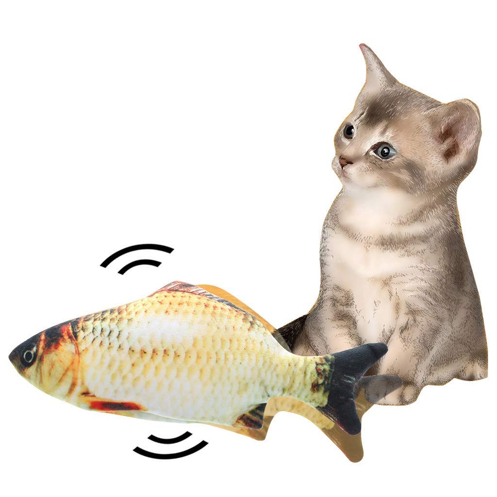 Electric Cat Wagging Fish Pet Interactive Toys, Realistic Plush Toy Simulation Catnip Soft Gift for Pet Chewing, Teeth Cleaning, Perfect for Cat, Dog -Electric Catnip Chew Toy,Grass Carp