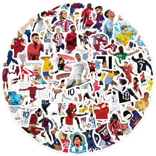 JAXICREY Football Stickers 60 Pcs Football Star Stickers Soccer Player Sticker Waterproof PVC Decals for Water Bottle Laptop Phone Scrapbook Skateboards Books Rewards Kids Teens and Adults