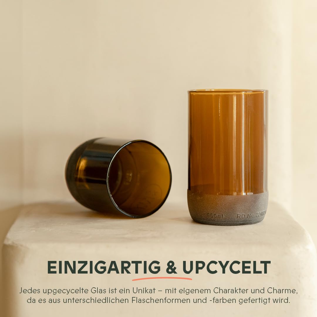 IWAS Upcycled Große Kastanienbraune Trinkgläser | 350 Ml | 12 Oz | (6Er-Set) | Nachhaltige Handgemachte Recycelte Cocktailgläser