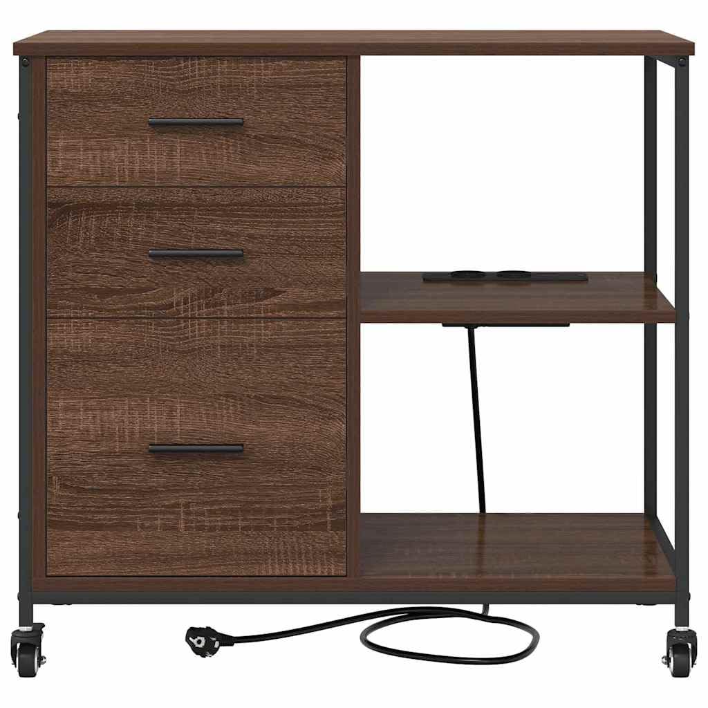 Büroschrank mit integrierter Ladestation und Regalen in Braun Eichen-Optik 76 x 41 x 72 cm – Ladeschrank für effiziente Büroorganisation und Aufbewahrung