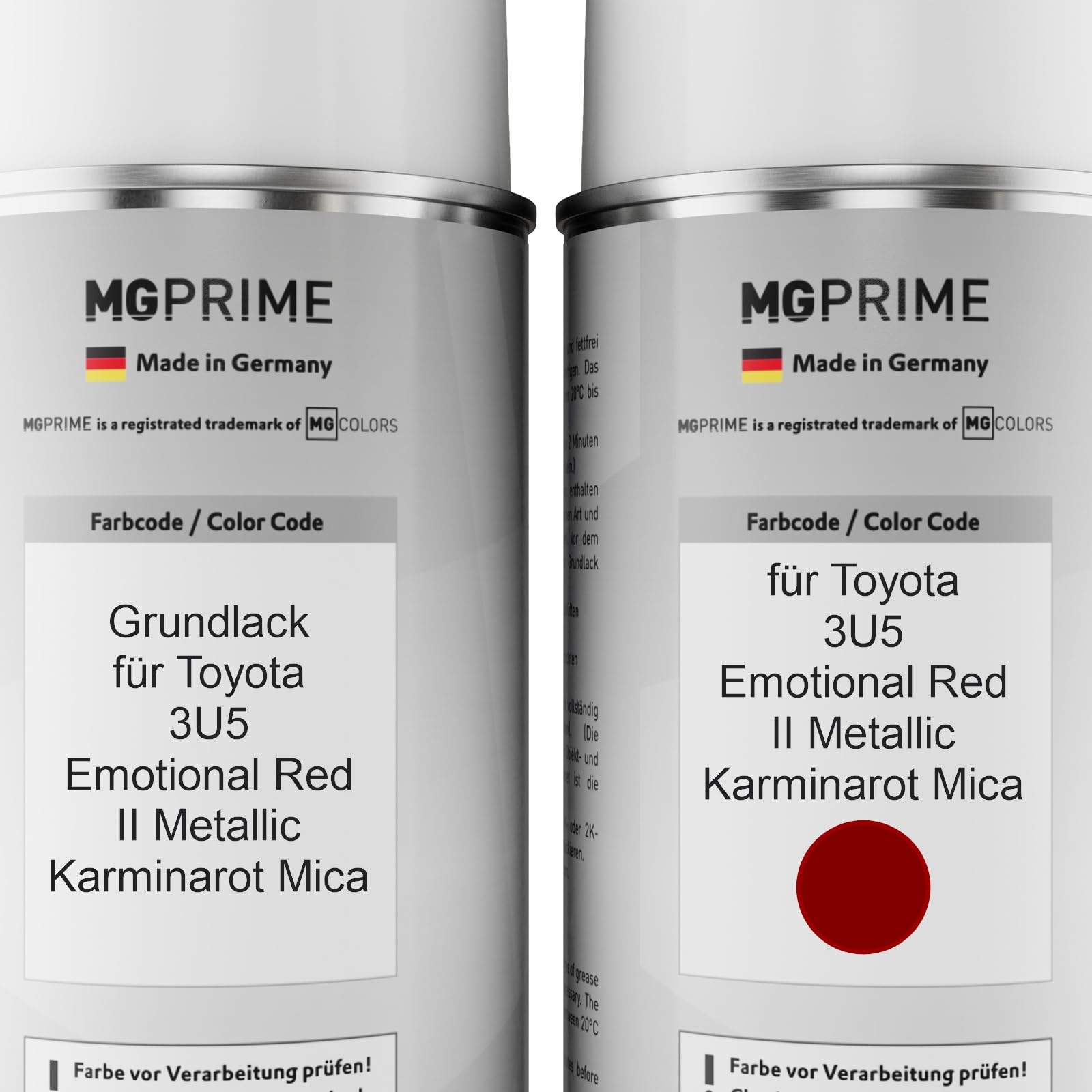 MG PRIME Vernice per auto Bombolette per Toyota 3U5 Emotional Red II M. +2K | Emotional Red Metallic 2 / Emotional Red II Metallic, Kit vernice di fondo + base + trasparente 2K, bombolette spray 400ml