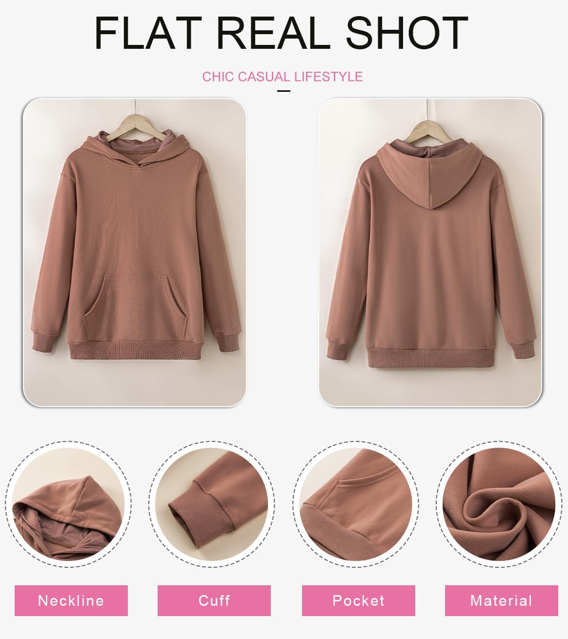 SHEWIN Women's Casual Hoodies Long Sleeve Solid Lightweight Pullover Tops Loose Sweatshirt with Pocket