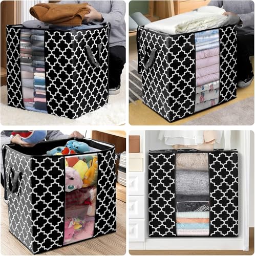 Image of RAAHII 2 piece Large dustproof transparent blanket storage bag for double bed quilt /saree packing bag /lehnga /winter clothes, pillow storage and wardrobe organizing (Black, Pack of 2)