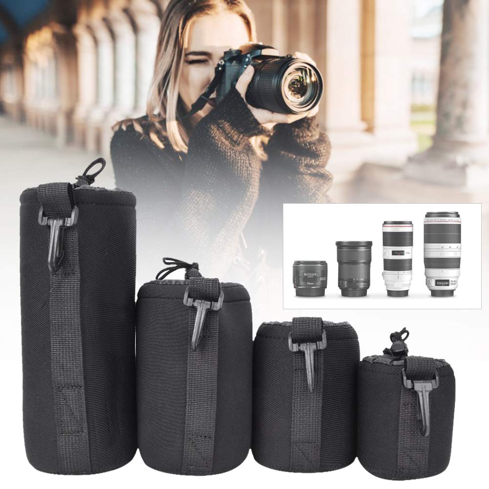 Set 4 Custodie Per Obiettivo In Neoprene - Taglie S, M, L, XL, Con Ganci, Per Fotocamere DSLR, Trasporto Sicuro - Foto 2