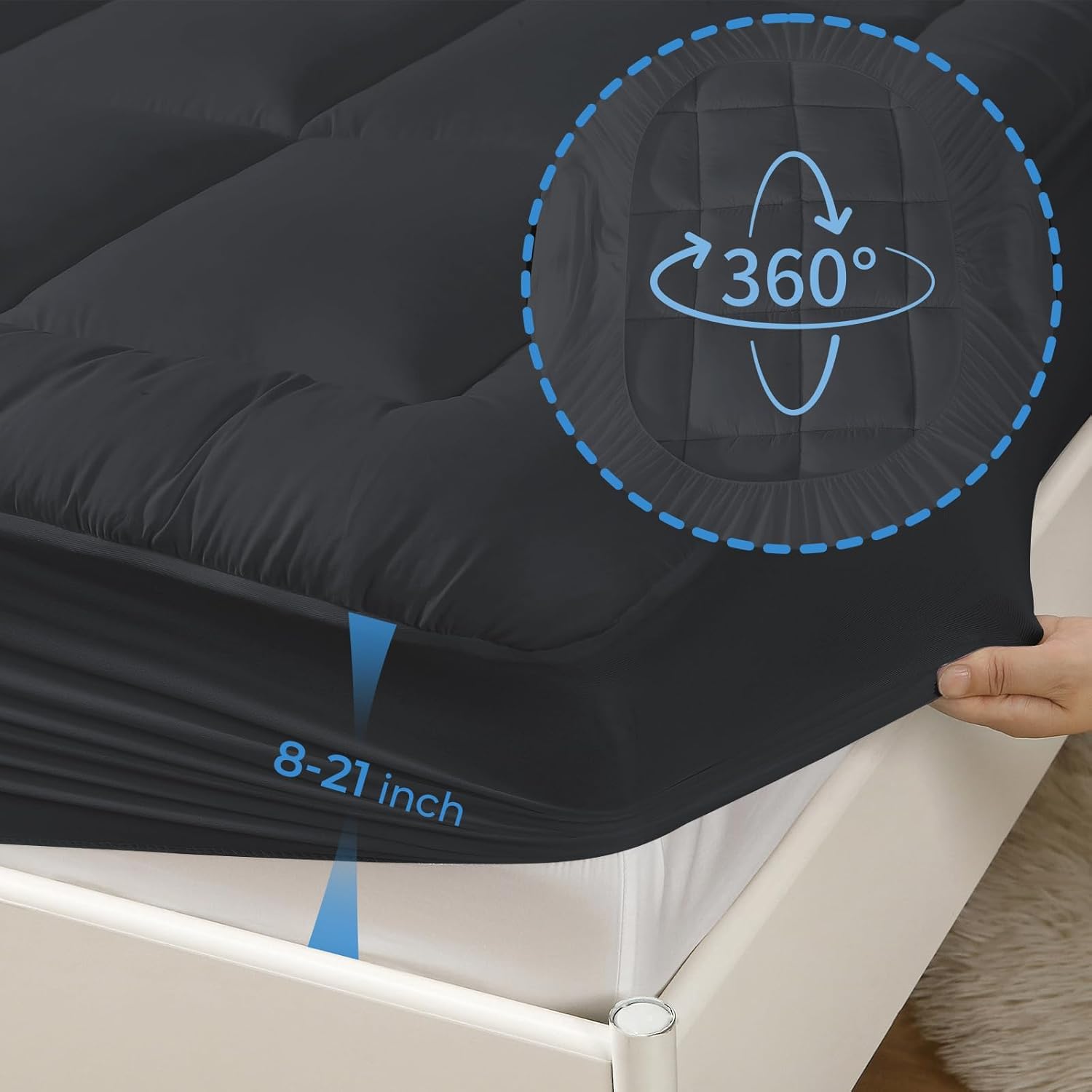 YUGYVOB California King Mattress Topper - 600GSM Extra Thick Cooling & Breathable Mattress Pad with Deep Pocket 8"-21" & Soft Down Alternative Filling, Grey