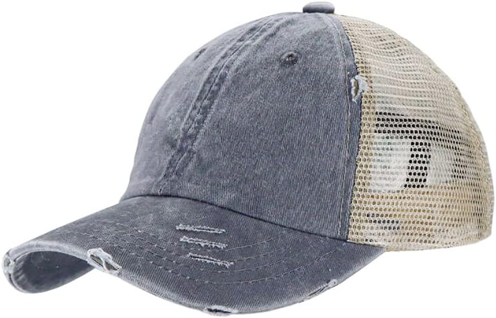 Distressed Ponytail Hats Baseball for Women Messy-Bun Pony Caps - Image 4