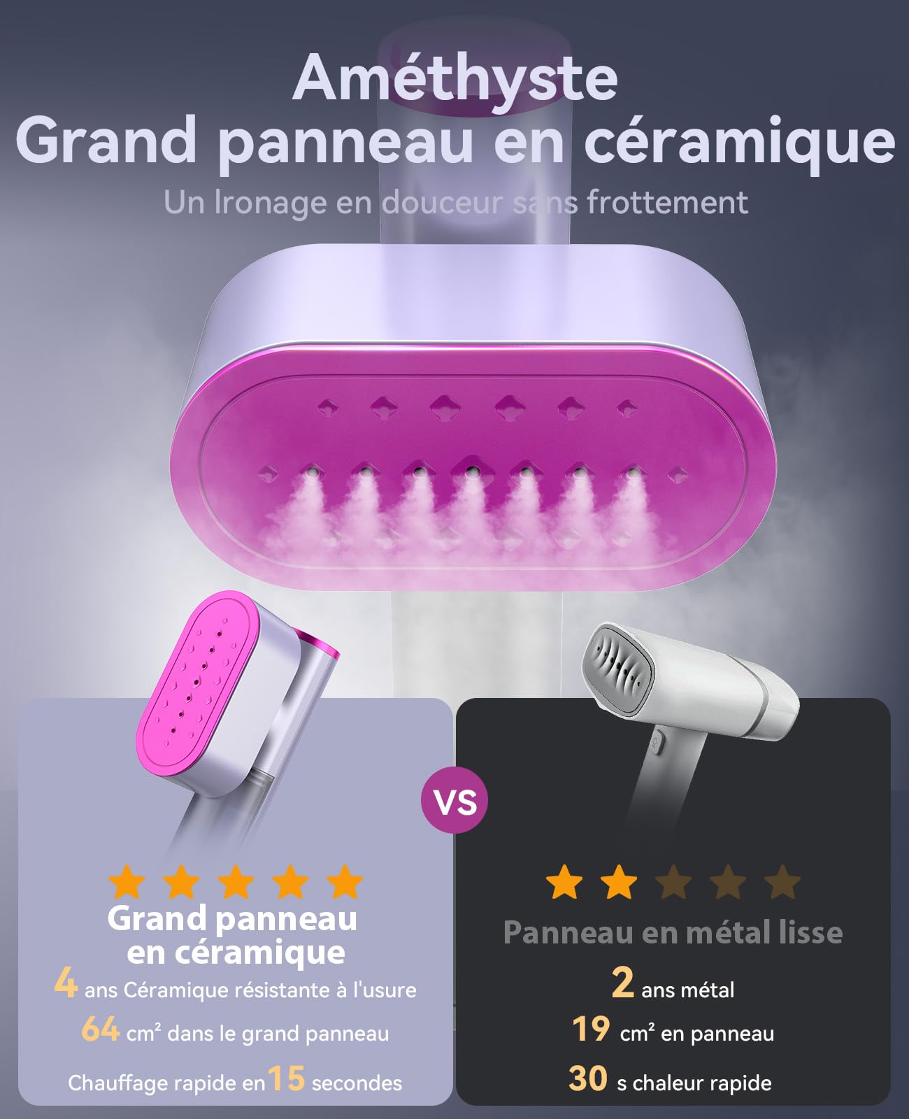 Défroisseur vapeur de voyage, utilisation mondiale(100-240V), 1000W, 22g/min de vapeur Fer à Repasser Vertical, Grand réservoir d'eau de 150 ml, 2 en 1 Steamer Chauffage rapide en 15s Jaune