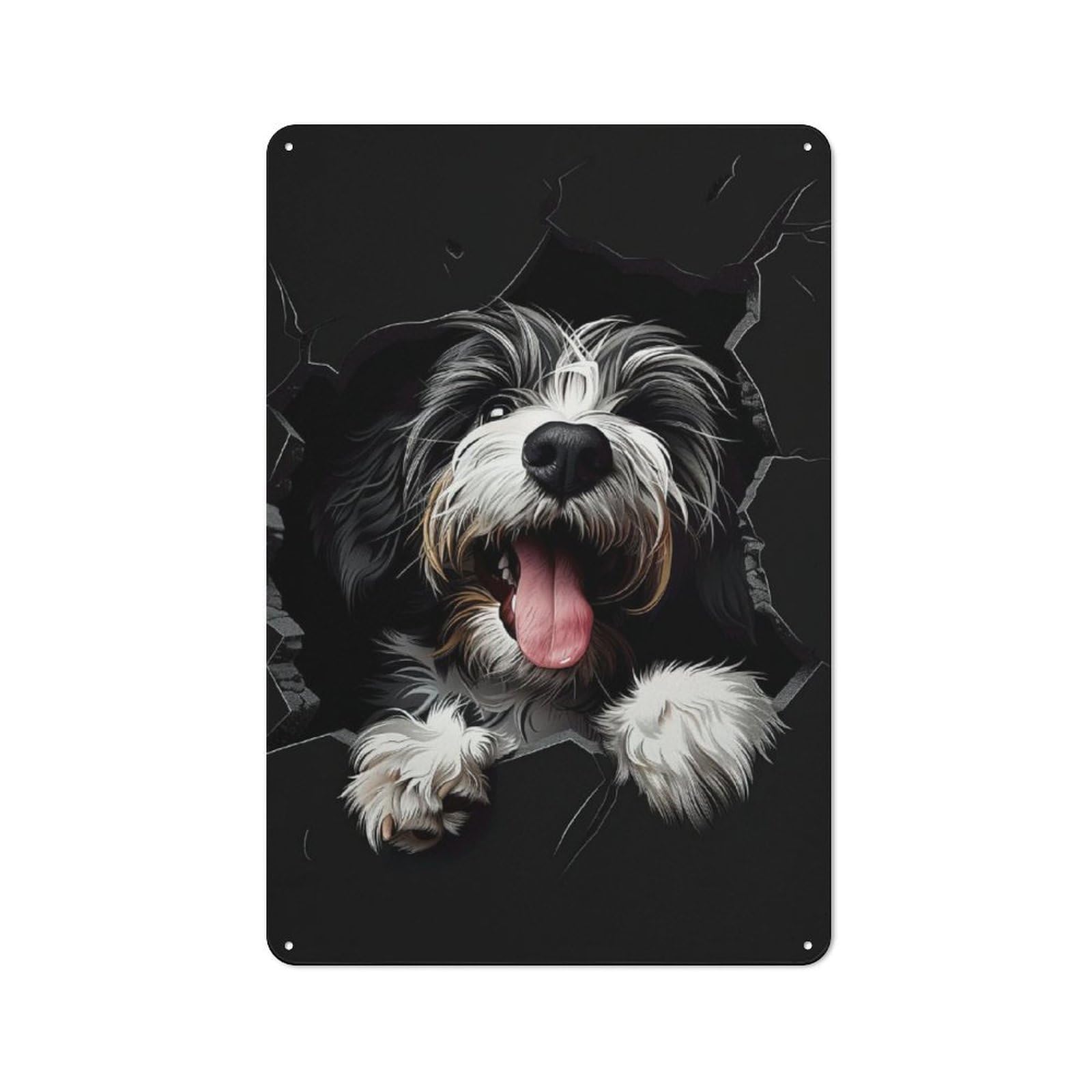 Junmoney Bearded Collie Printed Metal Sign 30X20cm For Hallway Wall, For Living Room And Hallway Decor, For Home Office And Studio Walls