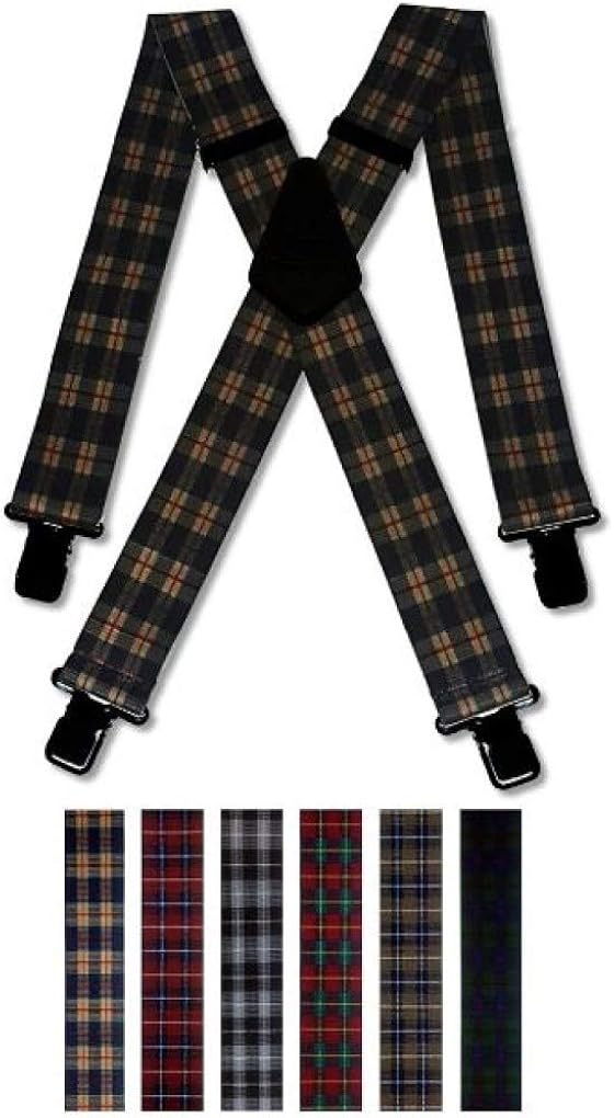 Mens Braces Heavy Duty Tartan Plaid 2" 50mm or 1.5" 38mm Trouser