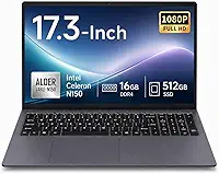 BINTEC Laptop de 17 polegadas, DDR4 de 16 GB, processador Twin Lake-N150 de alta eficiência (até 3,6 GHz), desbloqueio de impressão digital e teclado retroiluminado, HDMI/USB 3.0, armazenamento