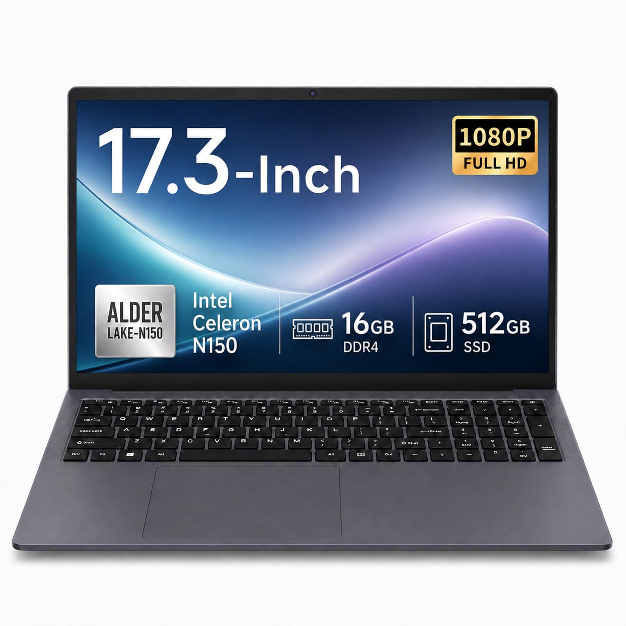 BINTEC Laptop de 17 polegadas, DDR4 de 16 GB, processador Twin