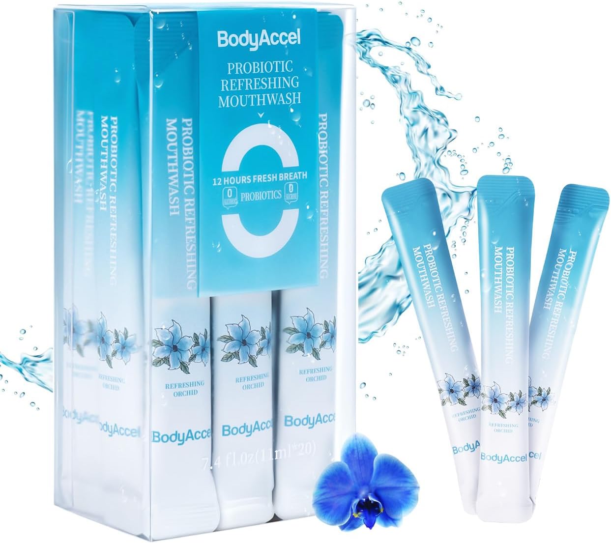 BodyAccel Mouthwash Travel Size, Portable Fresh Breath Mouthwash, Alcohol-Free, Free Fresh Breath Mint Mouth Wash for Adults 7.4f1.0z (11ml*20)