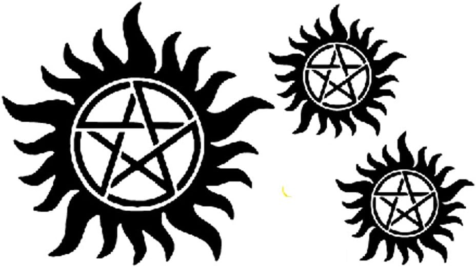 Yeeech Supernatural Merchandise Anti Possession Pentagram Sun Circle Star Designs Dark Mark Temporary Tattoos Sticker Black for Men Women Adults Large (2 Sheets)