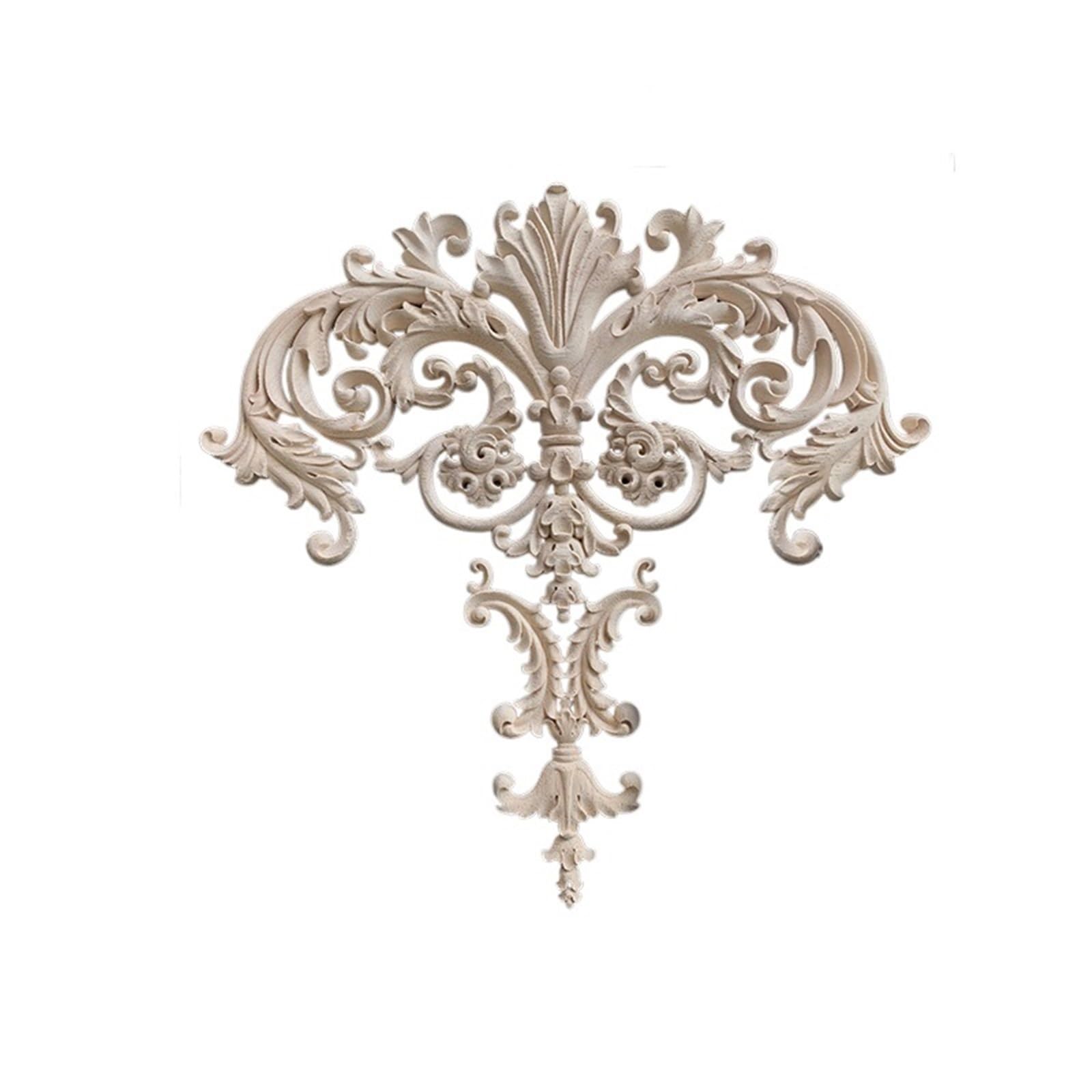 Appliques en bois de caoutchouc pour meubles et sculpture florale de salon